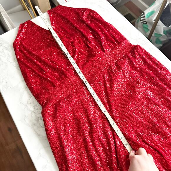 Fashion To Figure Red Sequin V Neck Halter Party Jumpsuit women’s plus size 0X - Picture 9 of 12